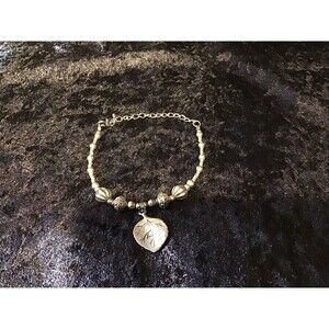 Silver Tone Bracelet Beaded Leaf Charm Adjustable Fairy Nature Boho Woodsy Fall